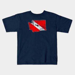 Vintage Dive Washington Scuba Diving State Map Dive Flag Distressed Kids T-Shirt